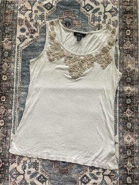 Style & Co. Cream Scoop Neck Tank with Embroidered Trim